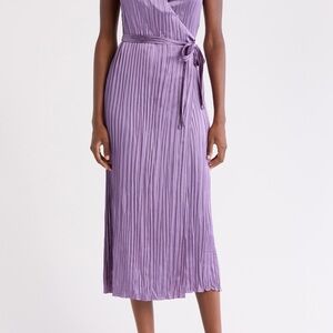 Vince Sleeveless Pleated Satin Wrap Dress